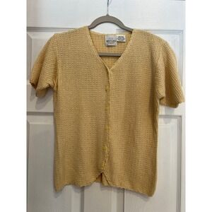 TR Bentley Knit Top Silk Viscose Yellow Short Sleeve Cardigan Cottagecore Large